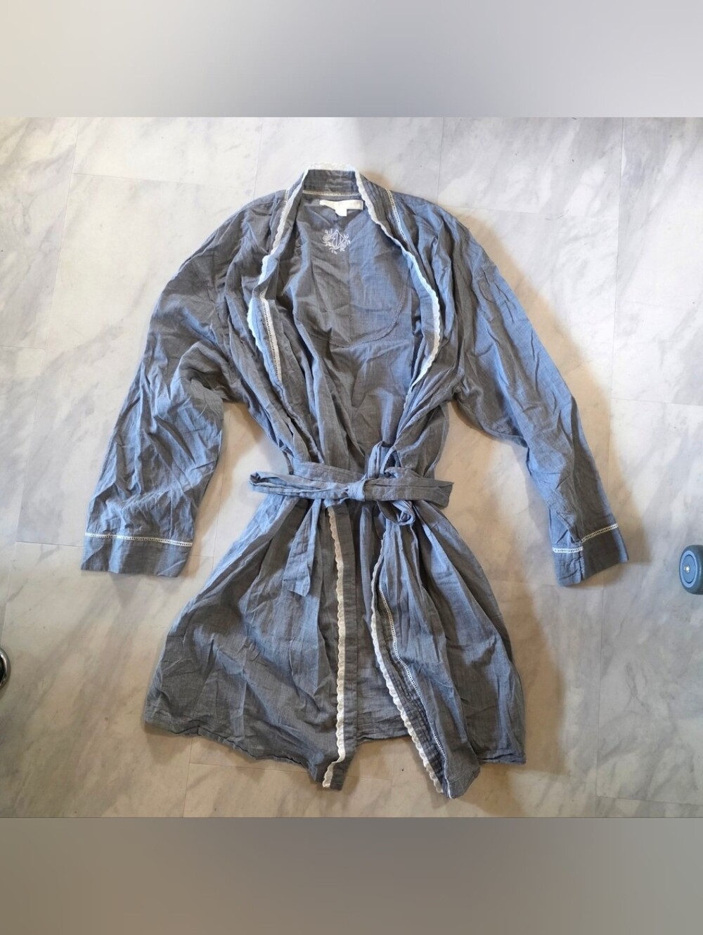 Eileen West Nwot 100% High Quality Cotton Knee Length Grey Robe Lace Accents XL